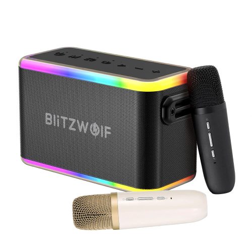 BlitzWolf® BW-WA6 Karaoke set - 80 W Bluetooth-Lautsprecher + 2 Karaoke-Mikrofone. 6000 mAh, LED-Leuchten, Stimmveränderung